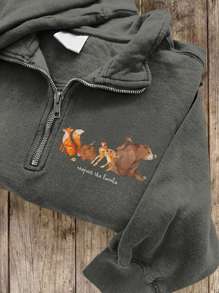 The Locals Animal Embroidered Zipper Sweatshirt