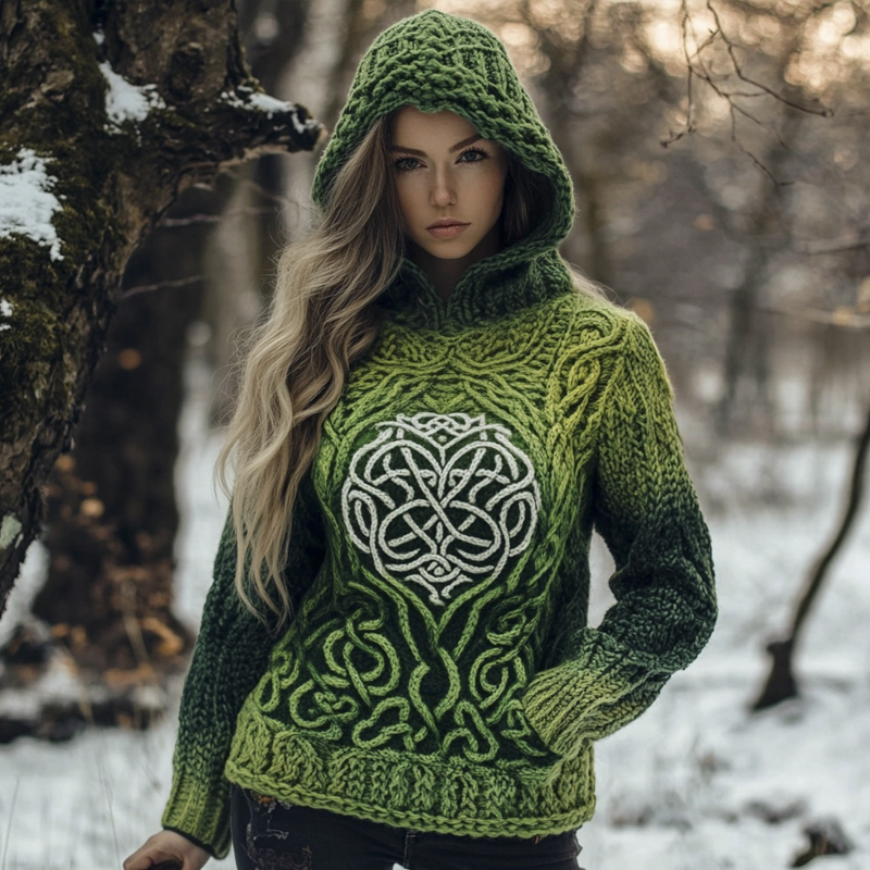 Viking Age Totem Knit Pattern Women's Hooded Sweater