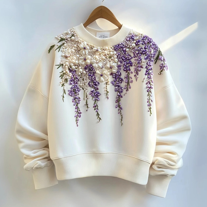 Women's Wisteria & Pearl Embroidery Art Sweatshirt Women's Wisteria & Pearl Embroidery Art Sweatshirt