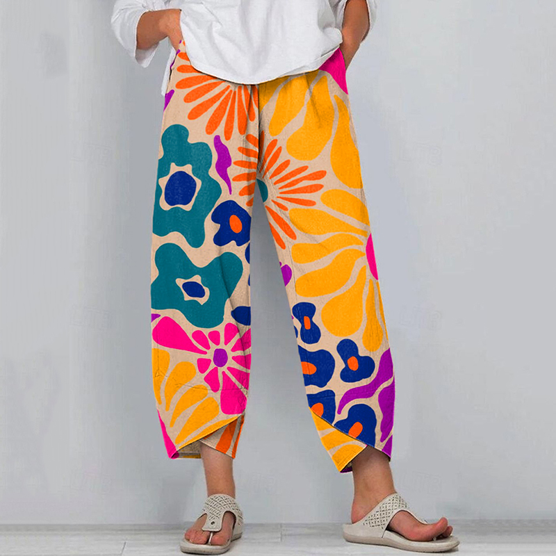 Women's Abstract Art Floral Print Linen Blend Pants Women's Abstract Art Floral Print Linen Blend Pants