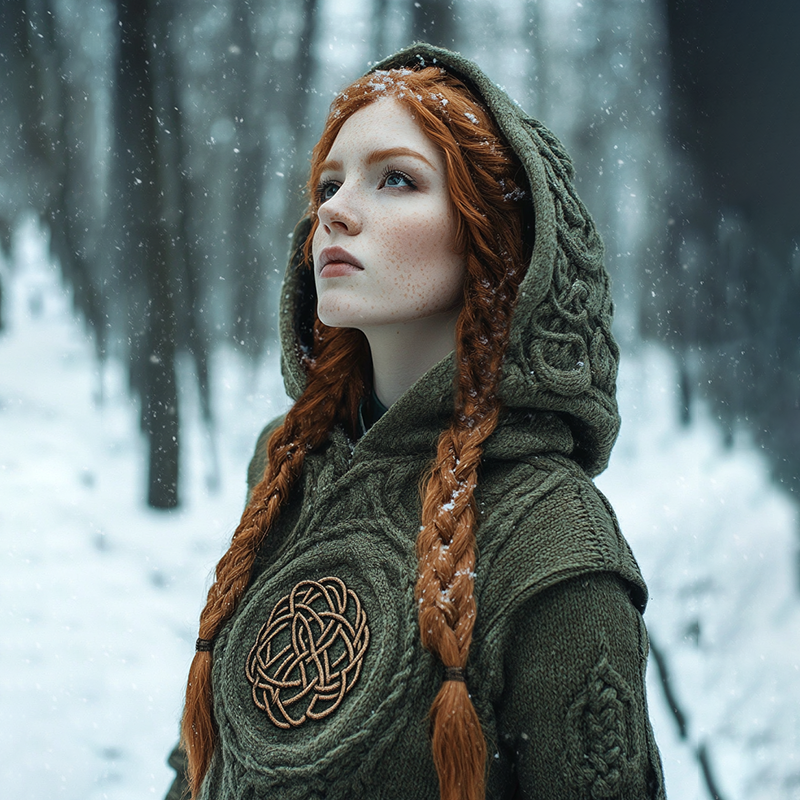Women's Viking Tribal Celtic Chunky Knit Hooded Sweater Women's Viking Tribal Celtic Chunky Knit Hooded Sweater