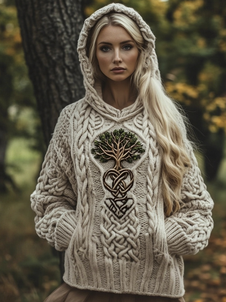 Tree Of Life Knit Art Women's Hooded Sweater