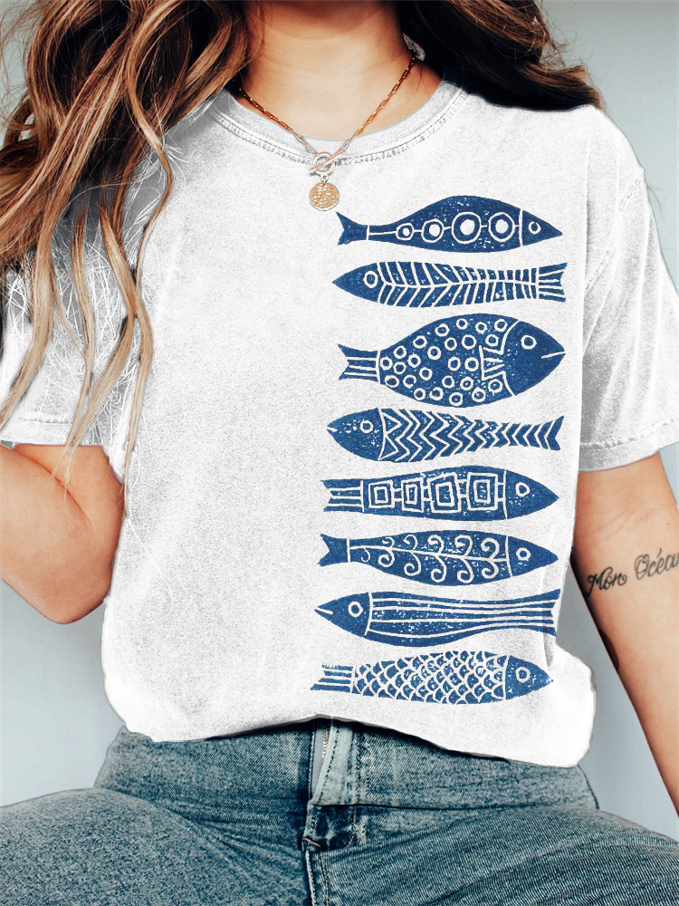 Fish Japanese Lino Art Vintage Washed T Shirt Fish Japanese Lino Art Vintage Washed T Shirt