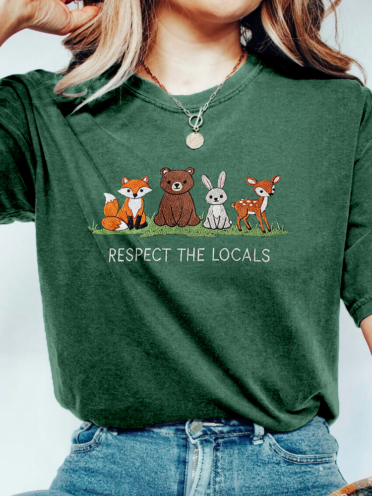Respect The Locals Forest Animal Embroidered Cozy T Shirt