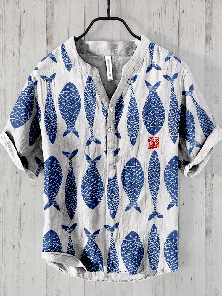 Vintage Fish Japanese Art Linen Blend Cozy Shirt