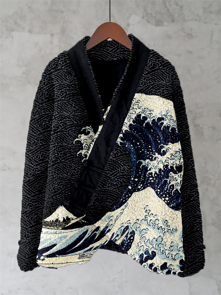 Great Wave Japanese Art Fleece Kimono Cardigan