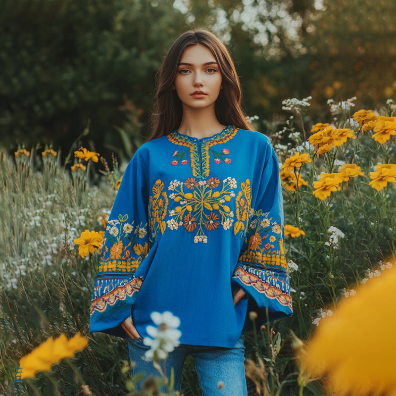 Vintage Ukrainian Folk Floral Embroidery Linen Shirt Vintage Ukrainian Folk Floral Embroidery Linen Shirt