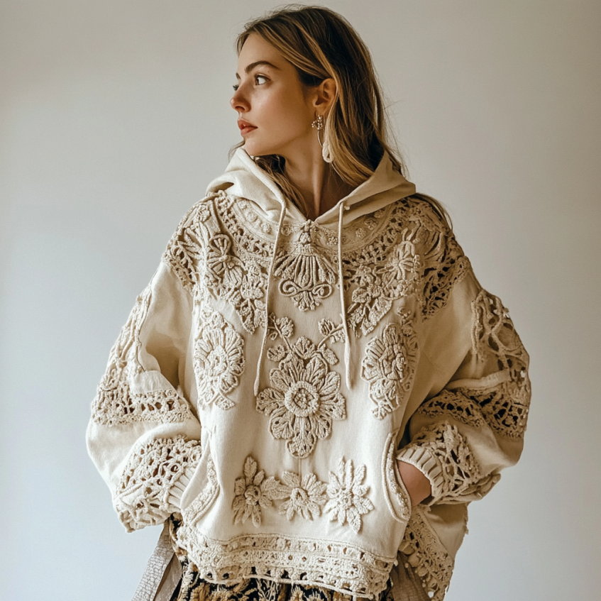 Women's Floral Embroidery Art Casual Cozy Hoodie Women's Floral Embroidery Art Casual Cozy Hoodie