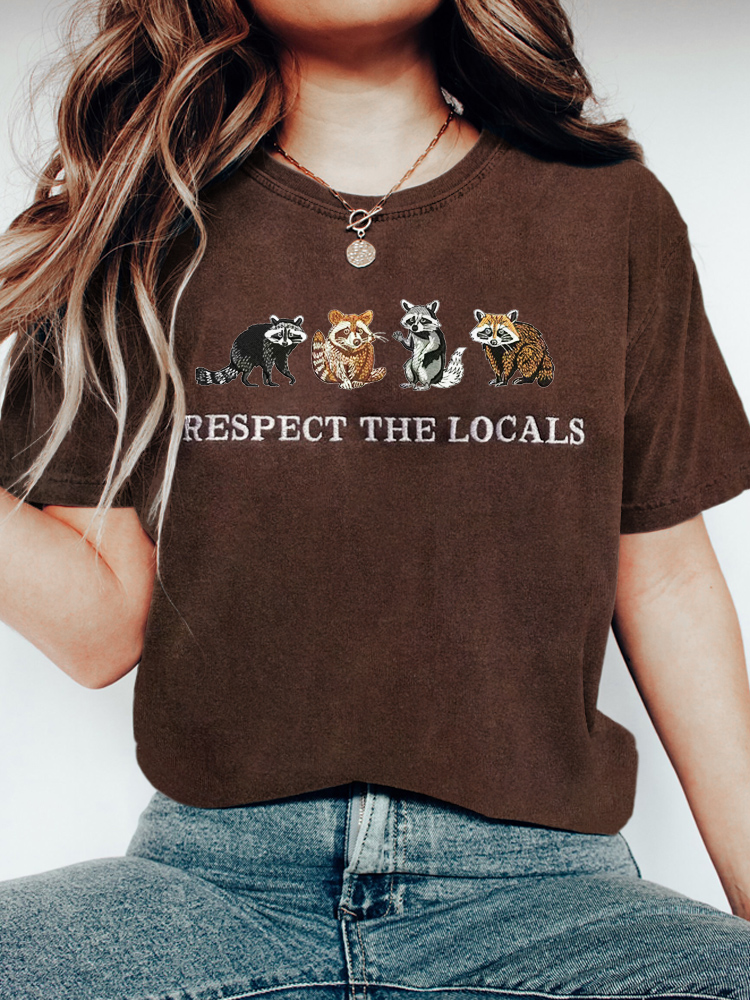 Cute Racoons Embroidery Animal Protection Awareness Vintage T-shirt