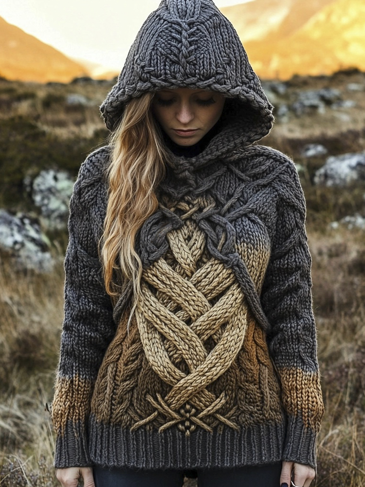 Viking Vintage Totem Gradient Pattern Women's Hooded Sweater