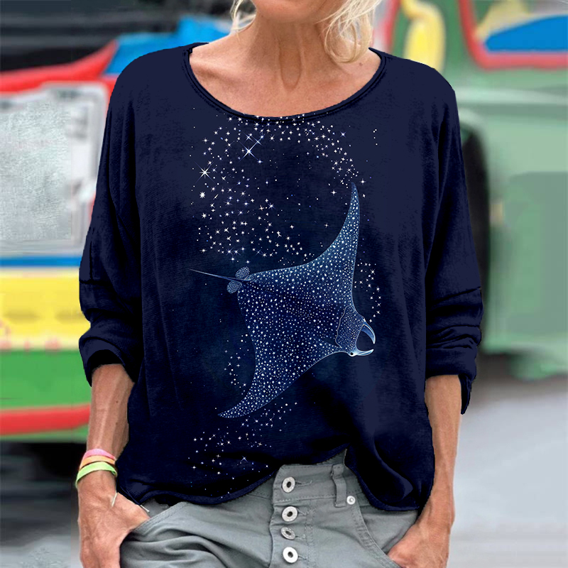 Starlit Manta Ray Art Washed Cozy T Shirt Starlit Manta Ray Art Washed Cozy T Shirt