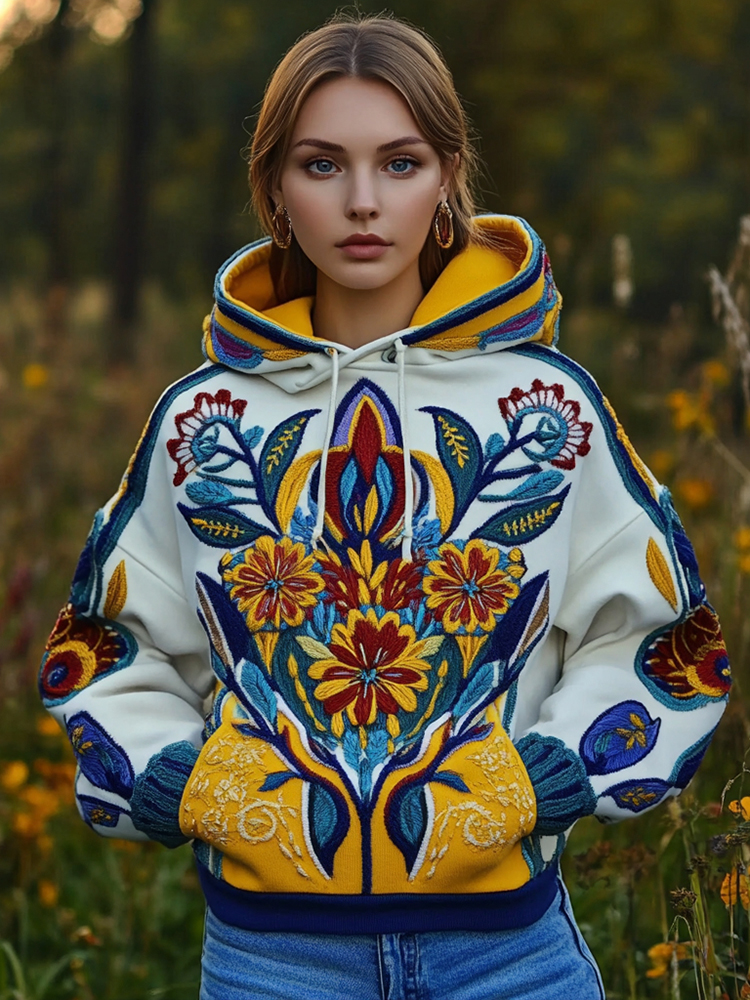 Ukrainian Folk Floral Art Embroidery Women's Hoodie