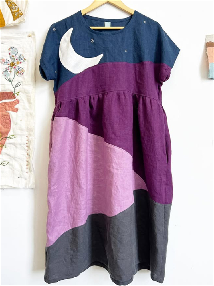 Night Sky Inspired Colorblock Patchwork Linen Dress