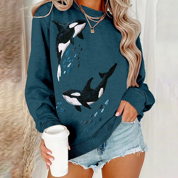 Ocean Whales Embroidery Art Vintage Cozy Sweatshirt Ocean Whales Embroidery Art Vintage Cozy Sweatshirt