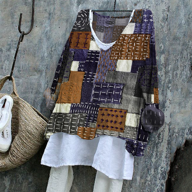 Japanese Sashiko Art Stitched Linen Blend Tunic Japanese Sashiko Art Stitched Linen Blend Tunic