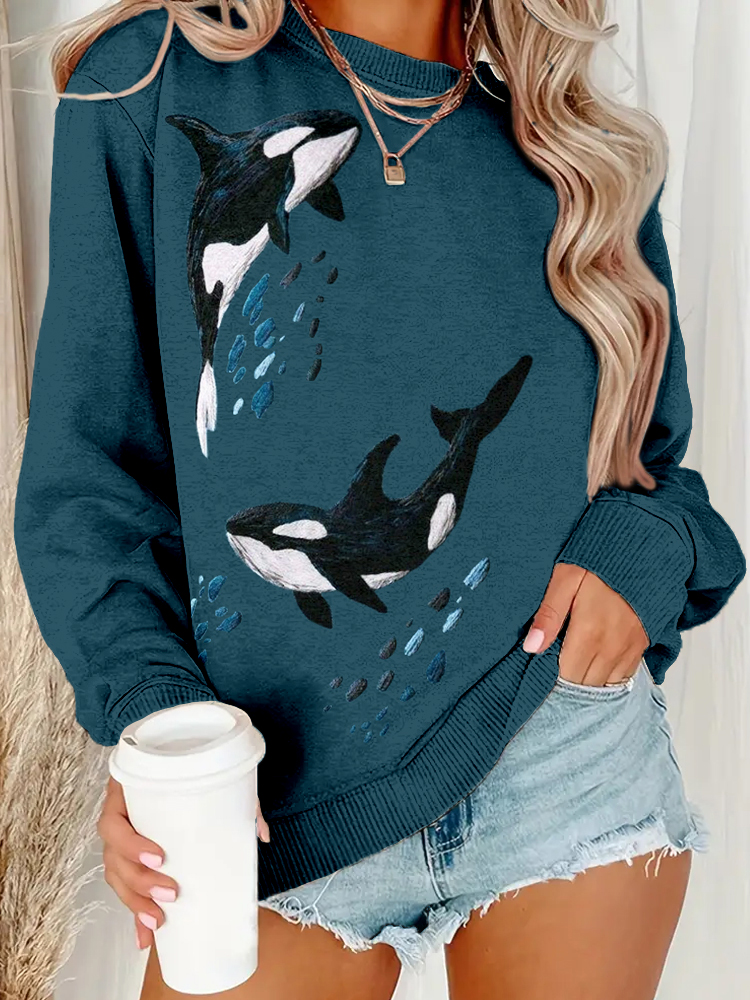 Ocean Whales Embroidery Art Vintage Cozy Sweatshirt Ocean Whales Embroidery Art Vintage Cozy Sweatshirt