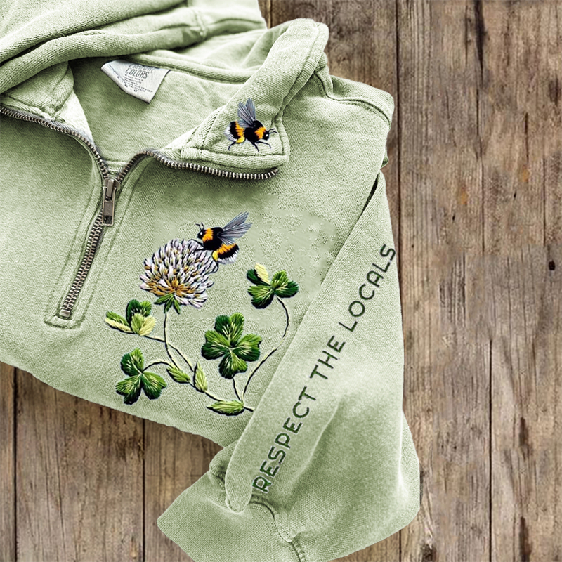 Respect The Locals Bees & Clovers Embroidered Zip Up Sweatshirt Respect The Locals Bees & Clovers Embroidered Zip Up Sweatshirt