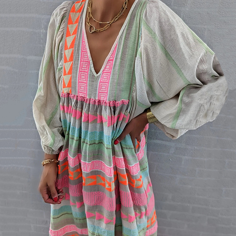 Vintage Colorful Linen Blend Midi Dress