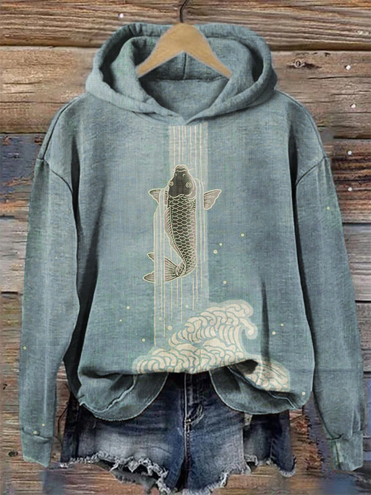 Upstream Carp Japanese Art Cozy Hoodie Upstream Carp Japanese Art Cozy Hoodie