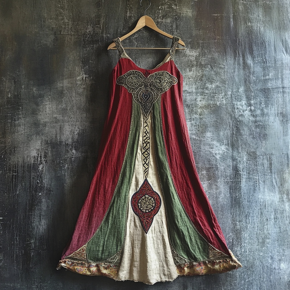 Celtic Totem Printed Vintage Linen Halter Dress Celtic Totem Printed Vintage Linen Halter Dress