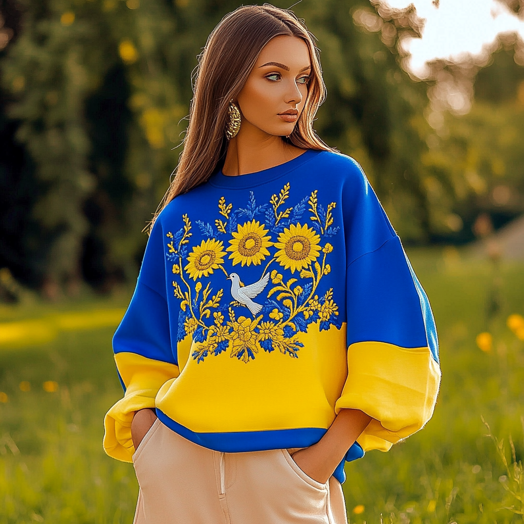 Women's Ukrainian Peace And Flowers Embroidery Sweatshirt Women's Ukrainian Peace And Flowers Embroidery Sweatshirt