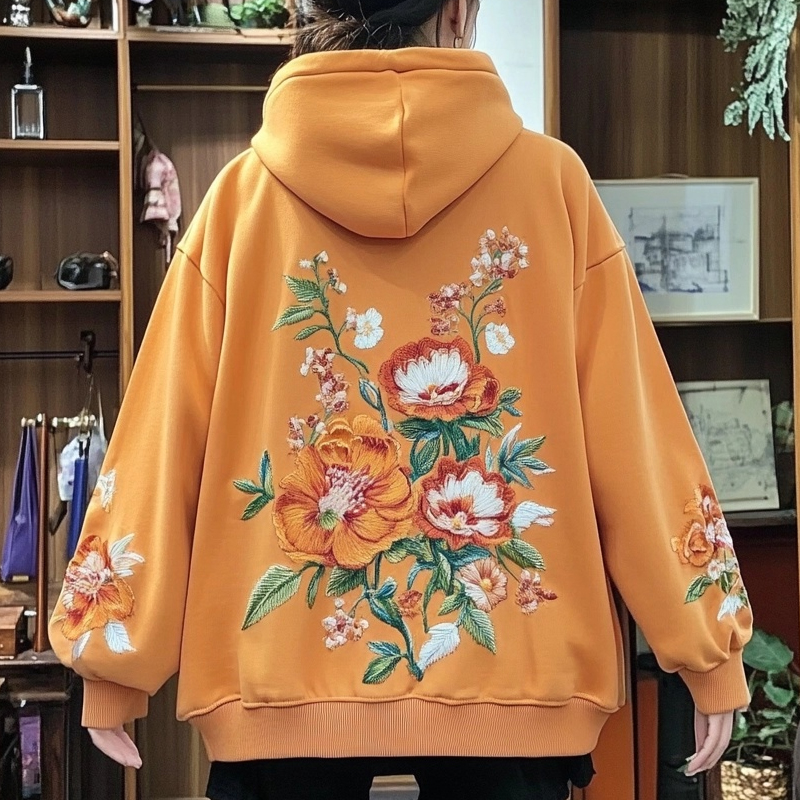 Vintage Floral Embroidered Comfy Hoodie Vintage Floral Embroidered Comfy Hoodie