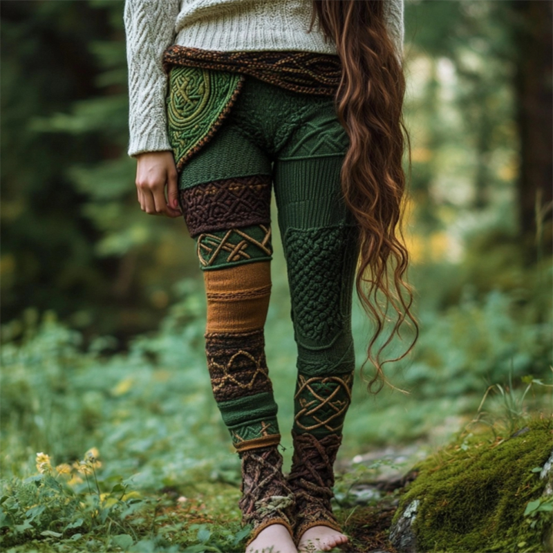 Vintage Celtic Chunky Patchwork Cozy Knit Leggings