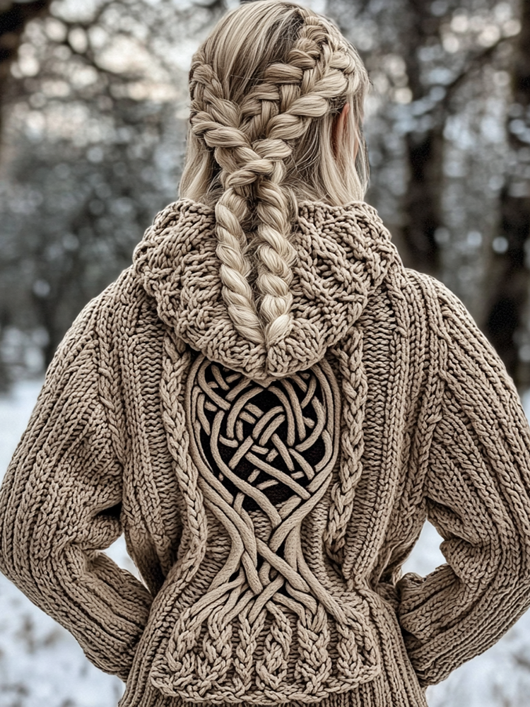 Women's Viking Tree Of Life Jacquard Celtic Knit Sweater