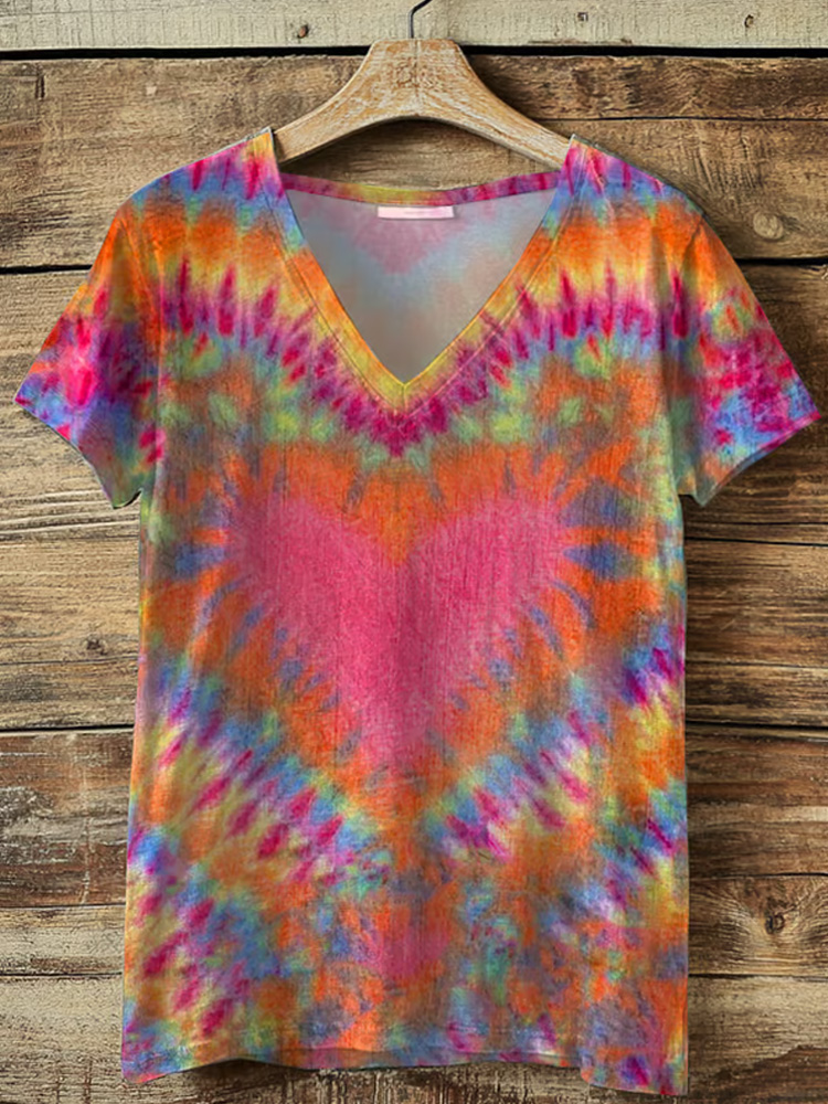 Women's Hippie Print V-neck T-shirt