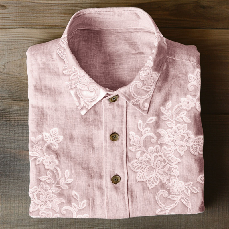 Classy Floral Embroidered Lace Linen Blend Blouse Classy Floral Embroidered Lace Linen Blend Blouse