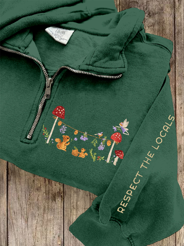 Respect The Locals Forest Squirrel Embroidered Cozy Sweatshirt