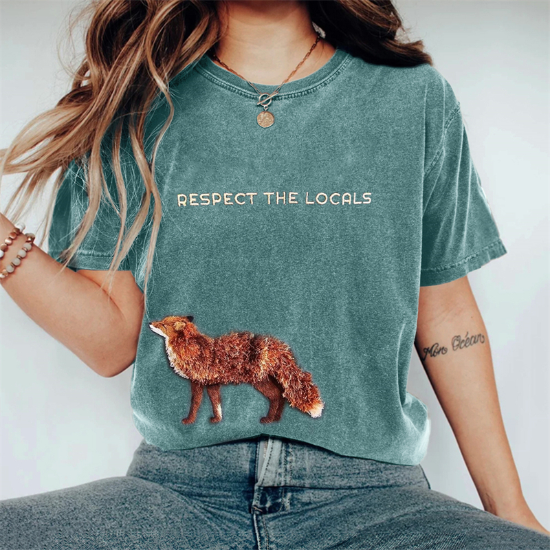 Respect The Locals Fox Fringe Embroidered Washed T Shirt Respect The Locals Fox Fringe Embroidered Washed T Shirt