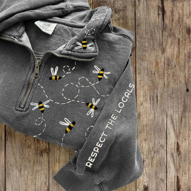 Respect The Locals Flying Bees Embroidered Zip Up Sweatshirt Respect The Locals Flying Bees Embroidered Zip Up Sweatshirt