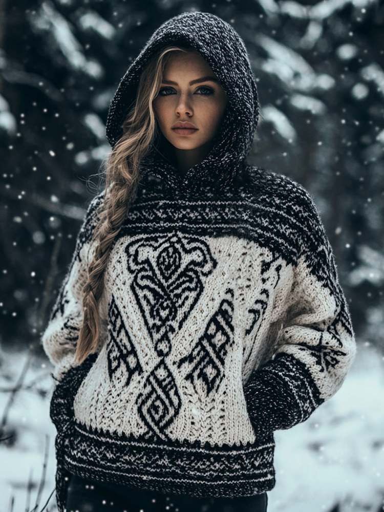 Women's Viking Totem Celtic Knot Hooded Pocket Sweater