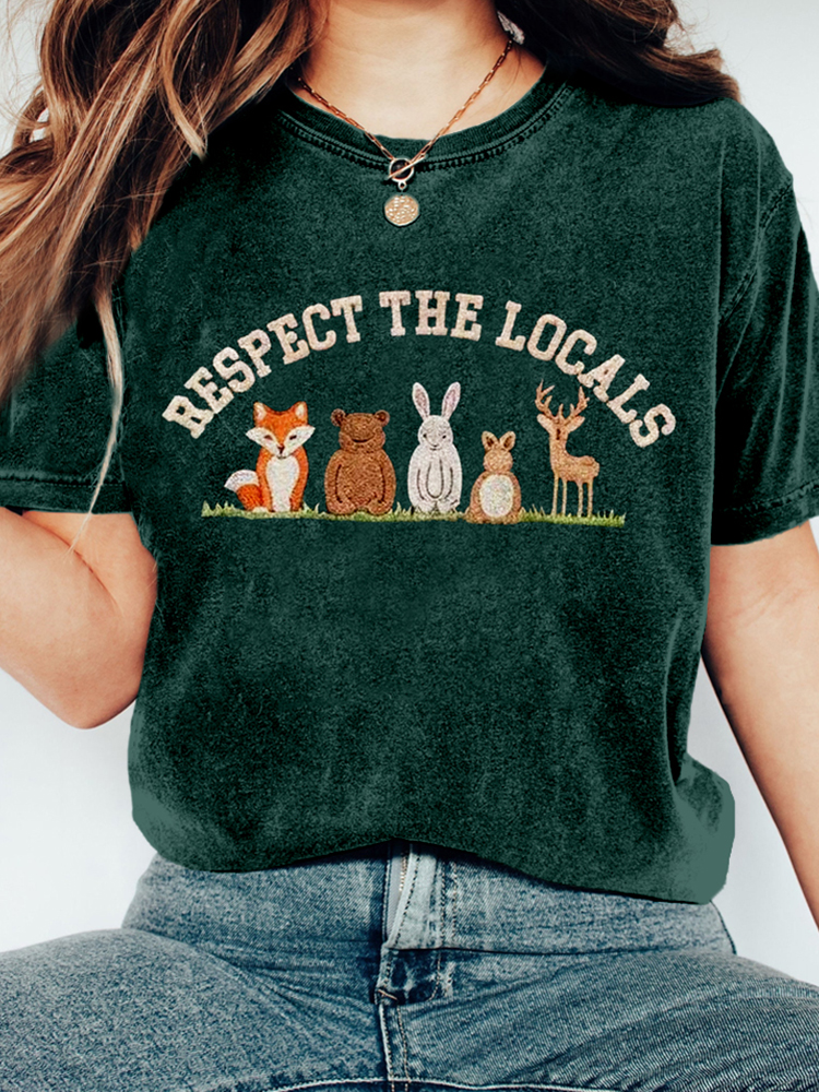 Respect The Locals Forest Animal Embroidered Washed T Shirt Respect The Locals Forest Animal Embroidered Washed T Shirt
