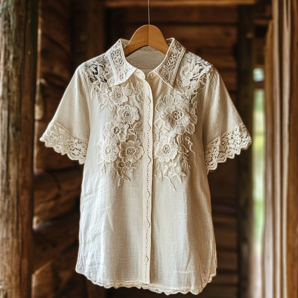 Women's Retro Floral Lace Embroidery Art Shirt Women's Retro Floral Lace Embroidery Art Shirt