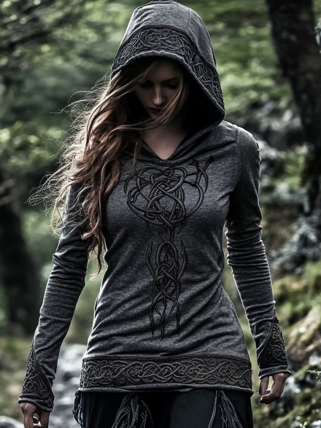 Women's Viking Jacquard Celtic Knot Art Hooded