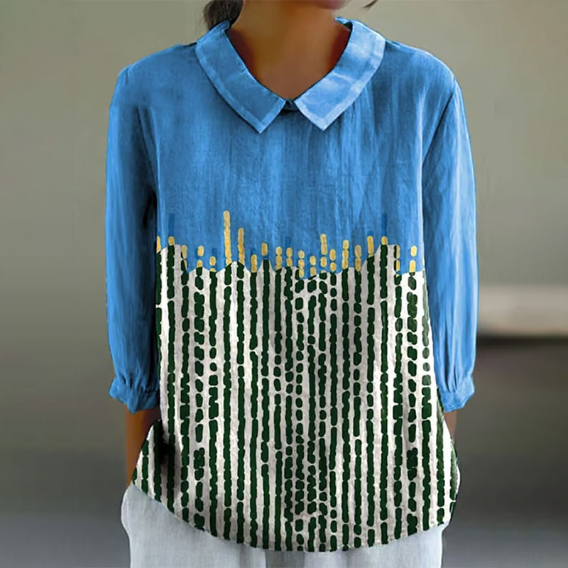 Women's Abstract Geometric Line Art Print Design Lapel Shirt Women's Abstract Geometric Line Art Print Design Lapel Shirt