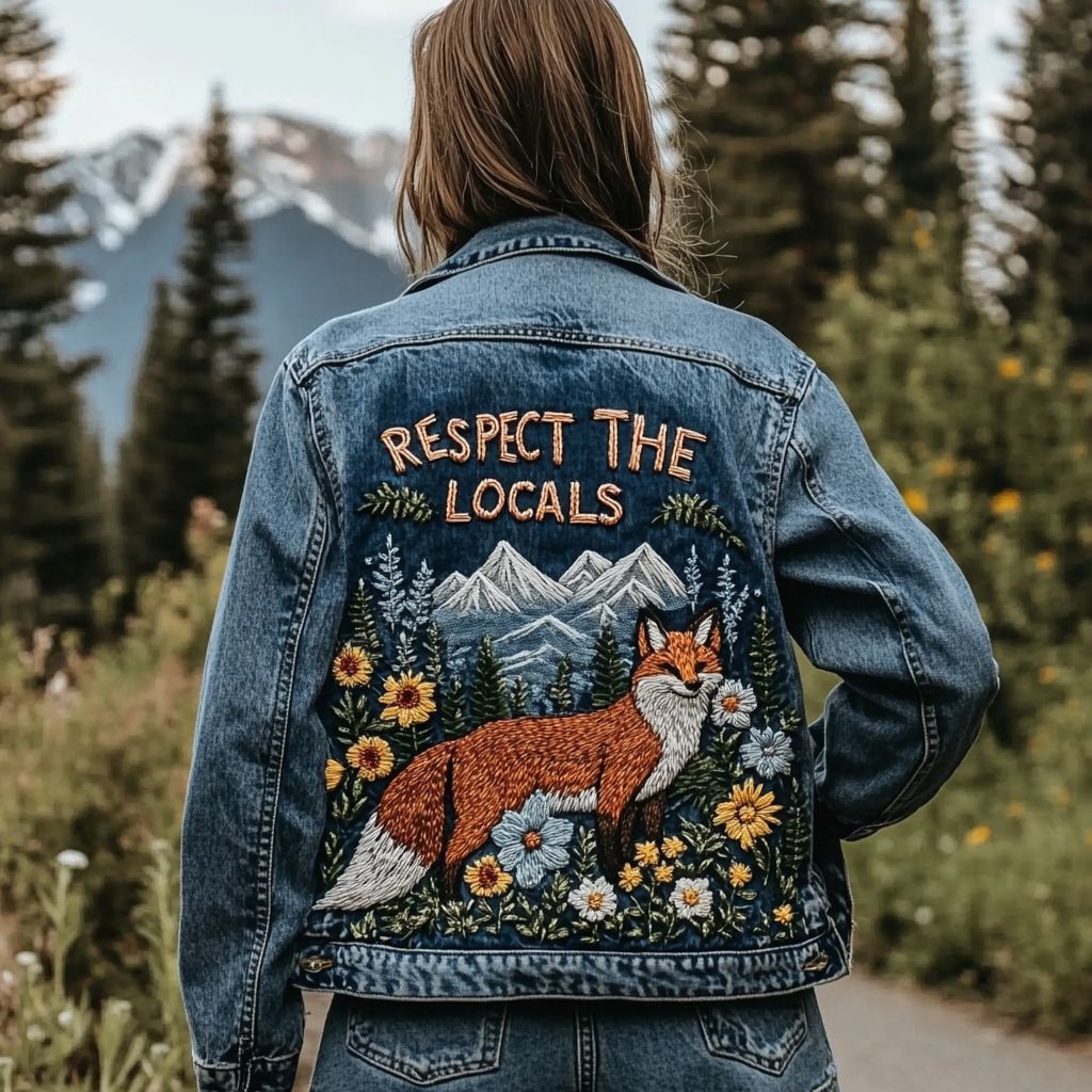 Respect The Locals Fox Floral Embroidered Denim Jacket Respect The Locals Fox Floral Embroidered Denim Jacket