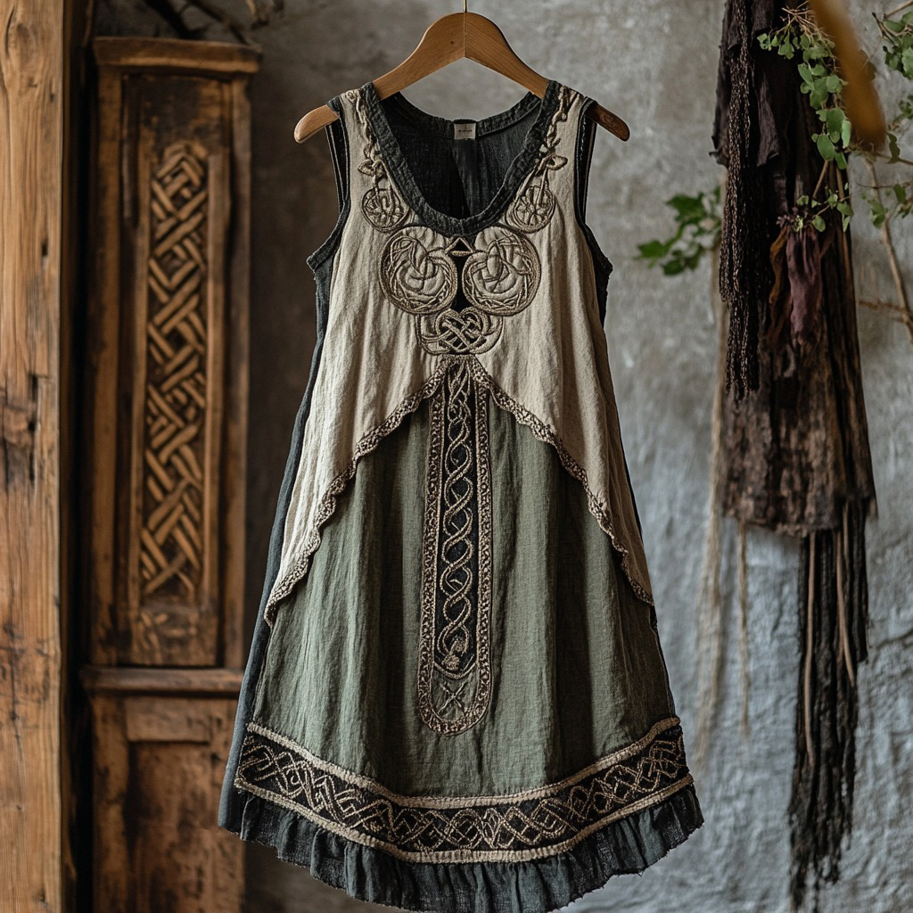 Tribal Viking Celtic Knot Lace Art Linen Tank Dress Tribal Viking Celtic Knot Lace Art Linen Tank Dress