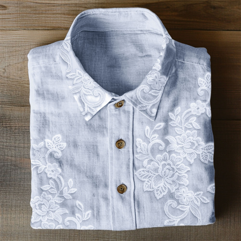 Classy Floral Embroidered Lace Linen Blend Blouse Classy Floral Embroidered Lace Linen Blend Blouse