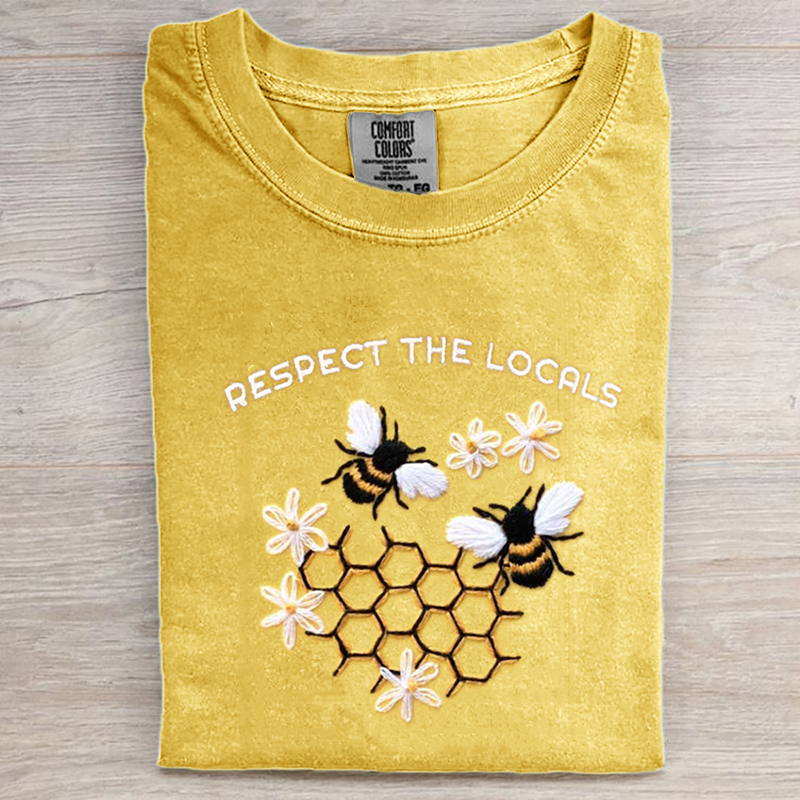 Respect The Locals Bees & Daisies Embroidered Washed T Shirt Respect The Locals Bees & Daisies Embroidered Washed T Shirt