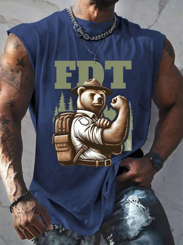 Men's Retro Support National Parks Fdt Resist Bear Print Sleeveless Tank Top