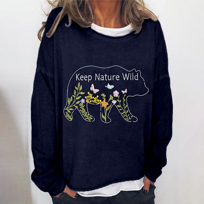 Keep Nature Wild Floral Bear Embroidered Comfy T Shirt Keep Nature Wild Floral Bear Embroidered Comfy T Shirt