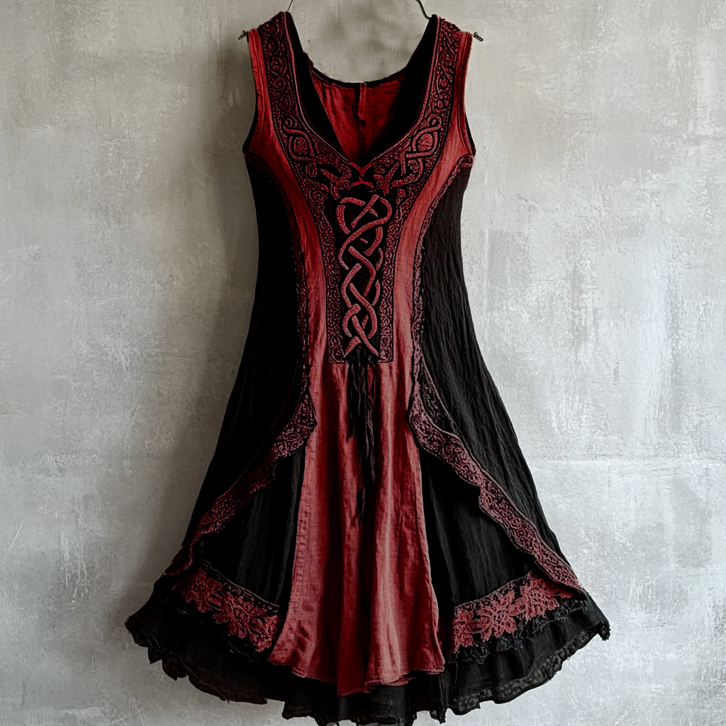 Viking Tribal Celtic Knot Lace Art Linen Tank Dress Viking Tribal Celtic Knot Lace Art Linen Tank Dress