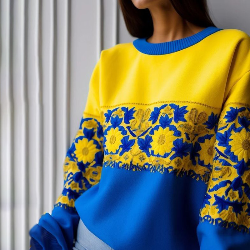 Ukraine Ethnic Floral Contrast Color Sweatshirt