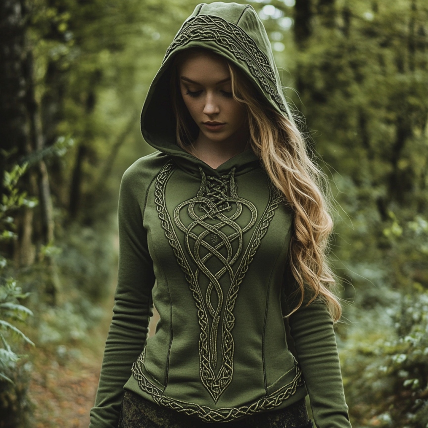 Women's Viking Jacquard Celtic Knot Art Hooded Women's Viking Jacquard Celtic Knot Art Hooded