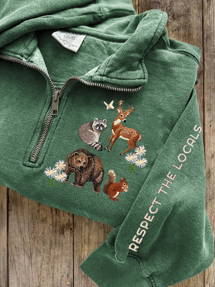 Respect The Locals Protect National Park Embroidered Zip Up Sweatshirt