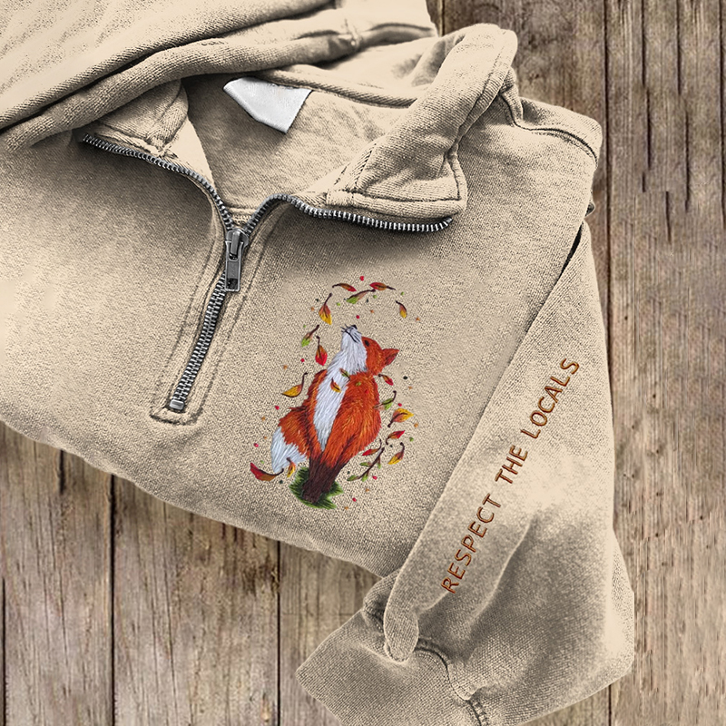 Respect The Locals Fox Embroidered Zip Up Sweatshirt Respect The Locals Fox Embroidered Zip Up Sweatshirt