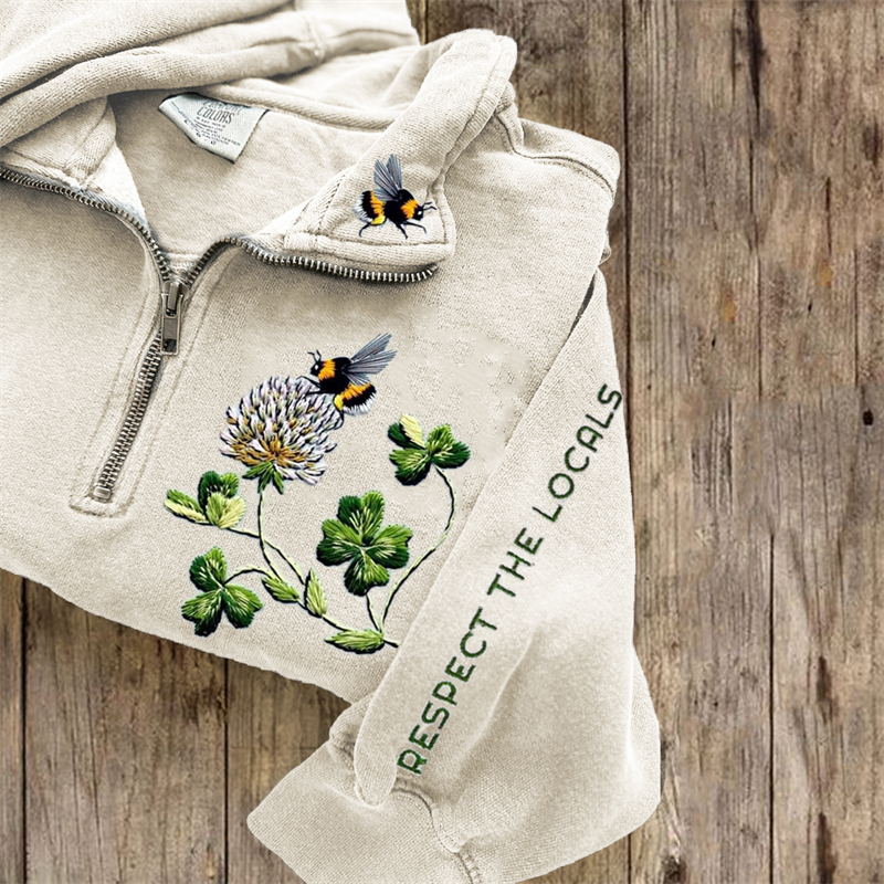 Respect The Locals Bees & Clovers Embroidered Zip Up Sweatshirt Respect The Locals Bees & Clovers Embroidered Zip Up Sweatshirt